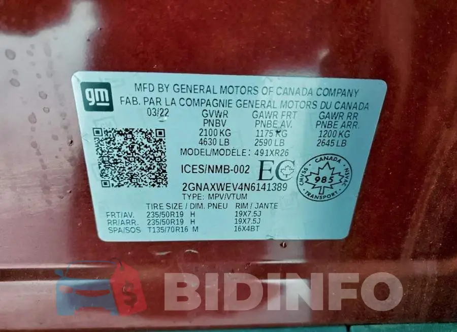 2GNAXWEV4N6141389 Photo# 13
