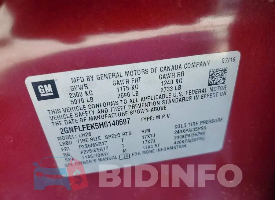 2GNFLFEK5H6140697 Photo# 13