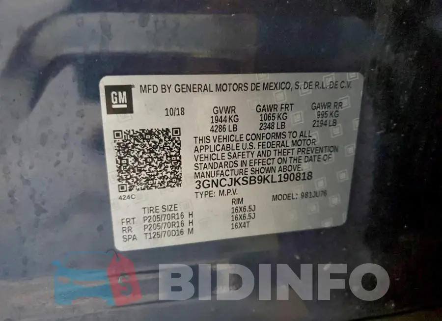 3GNCJKSB9KL190818 Photo# 13