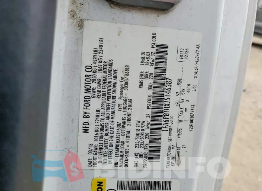 1FA6P8THXJ5146387 Photo# 13
