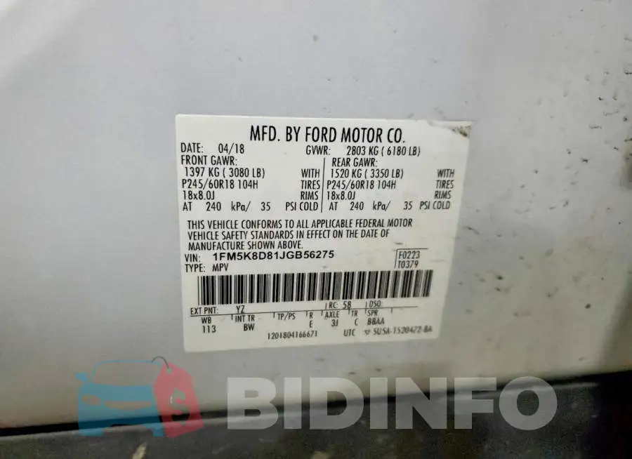 1FM5K8D81JGB56275 Photo# 13