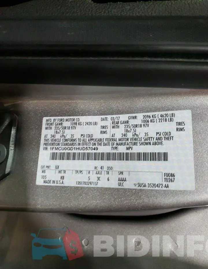 1FMCU0GD1HUD57049 Photo# 13