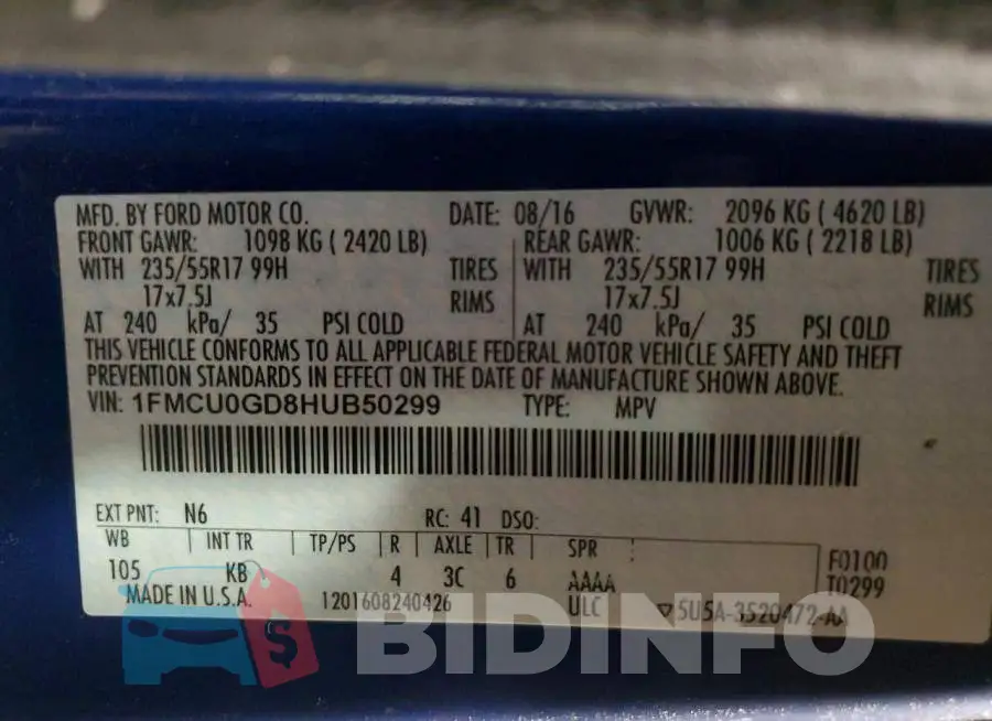 1FMCU0GD8HUB50299 Photo# 12