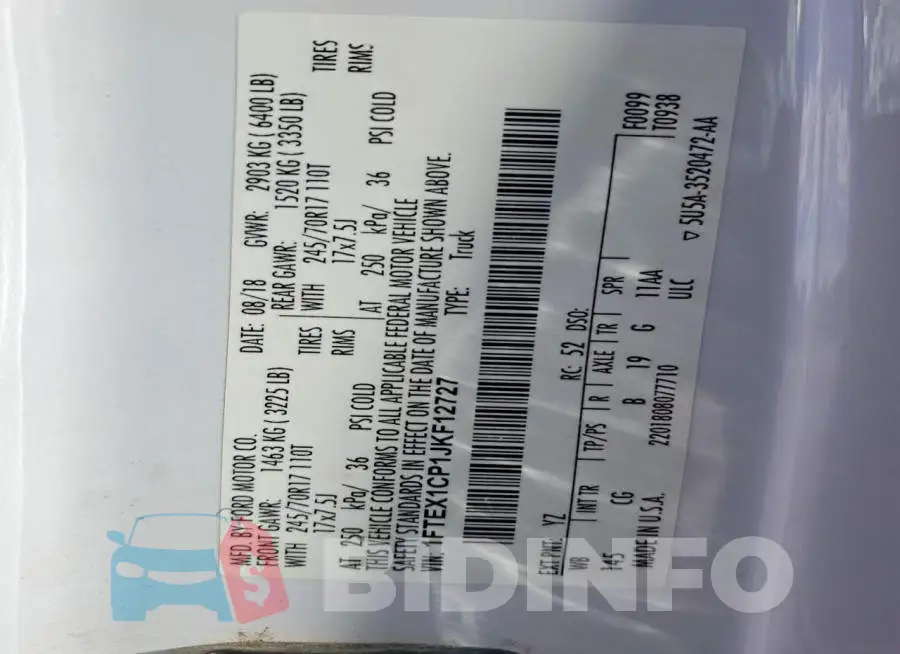 1FTEX1CP1JKF12727 Photo# 12