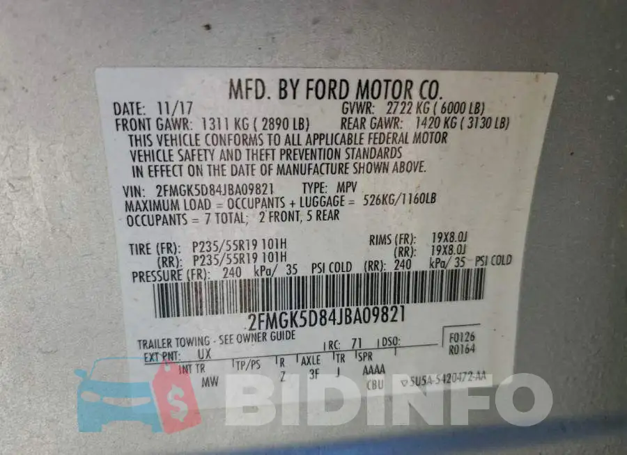 2FMGK5D84JBA09821 Photo# 14