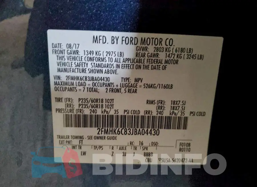 2FMHK6C83JBA04430 Photo# 14