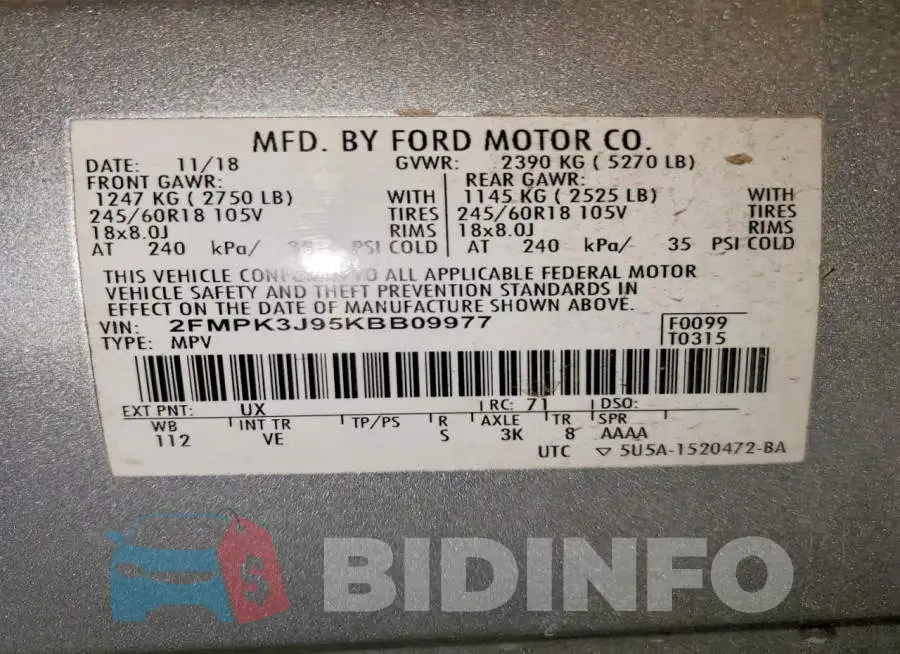 2FMPK3J95KBB09977 Photo# 13