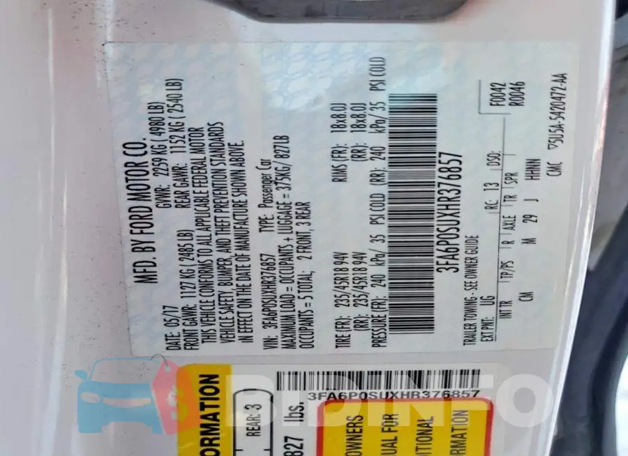 3FA6P0SUXHR376857 Photo# 12