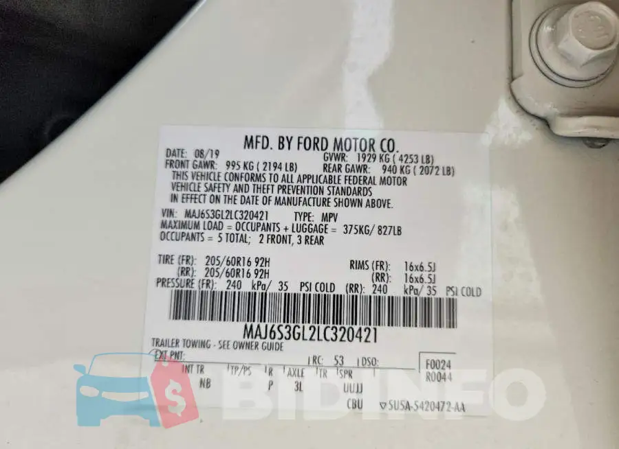MAJ6S3GL2LC320421 Photo# 13