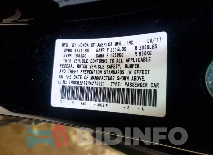 1HGCR2F12HA270921 Photo# 12