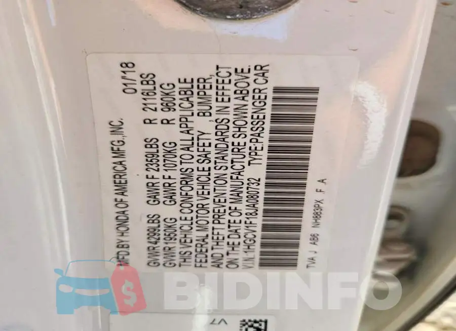 1HGCV1F18JA080732 Photo# 12