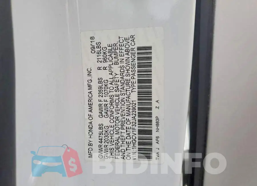1HGCV1F32JA239021 Photo# 12