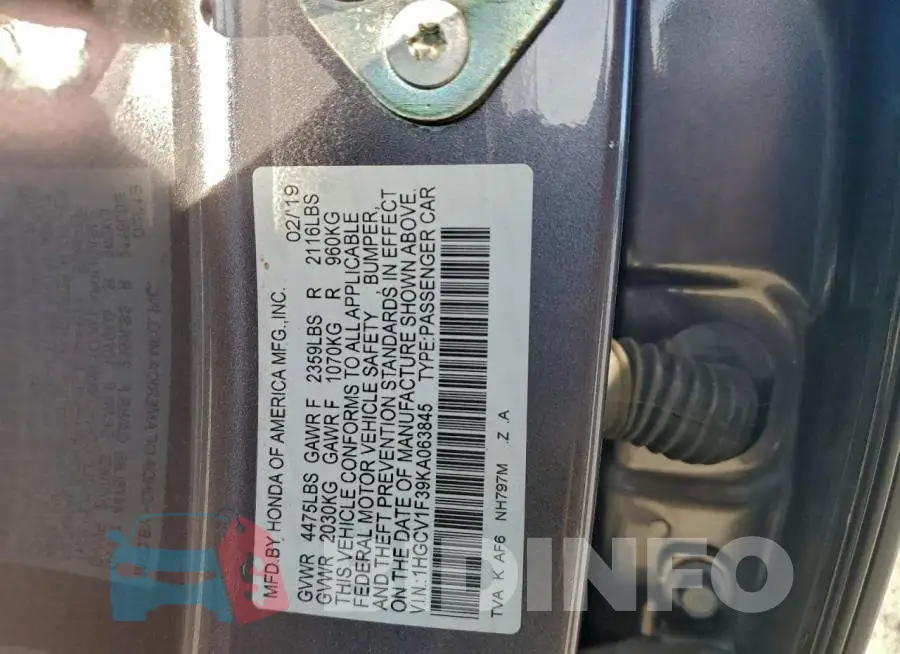 1HGCV1F39KA063845 Photo# 12
