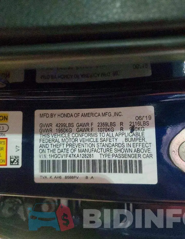1HGCV1F47KA128281 Photo# 12