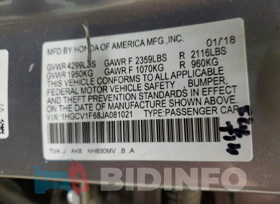 1HGCV1F68JA081021 Photo# 12