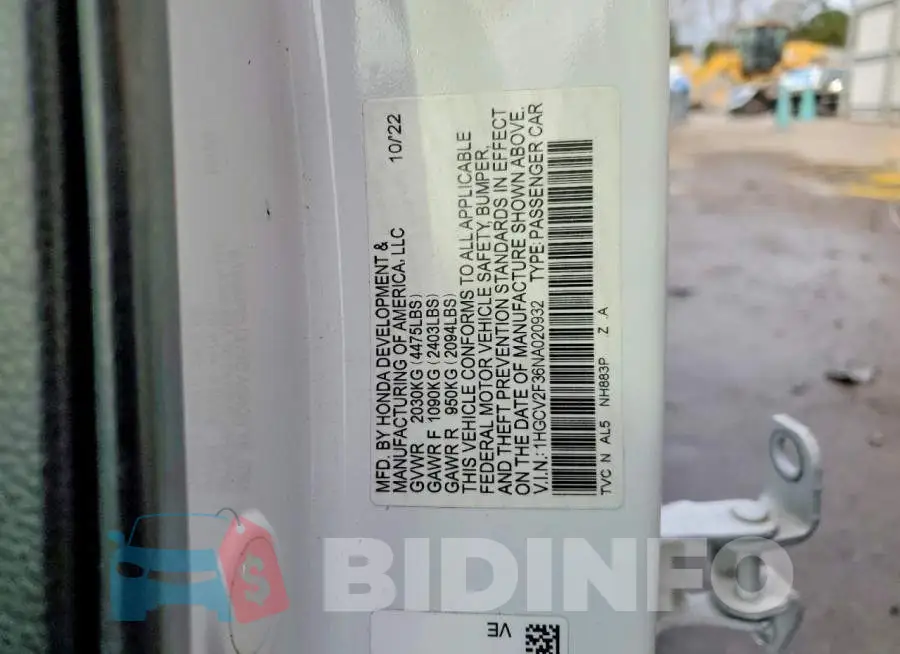1HGCV2F36NA020932 Photo# 13
