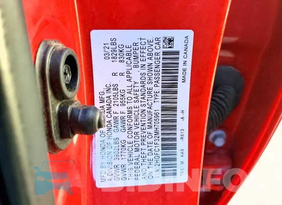 2HGFC1F32MH705961 Photo# 12