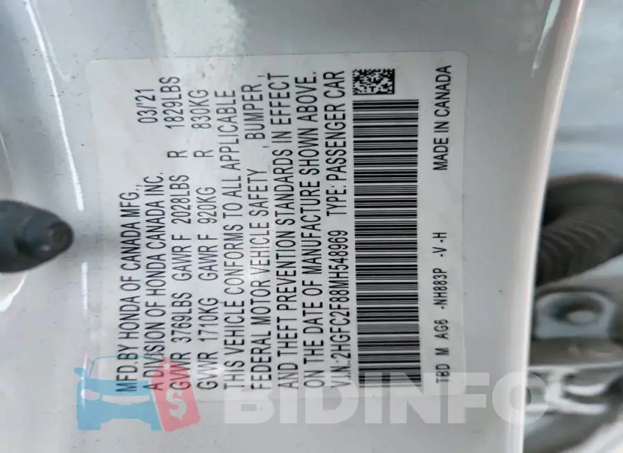 2HGFC2F88MH548969 Photo# 13