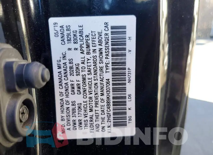 2HGFC4B89KH307064 Photo# 12