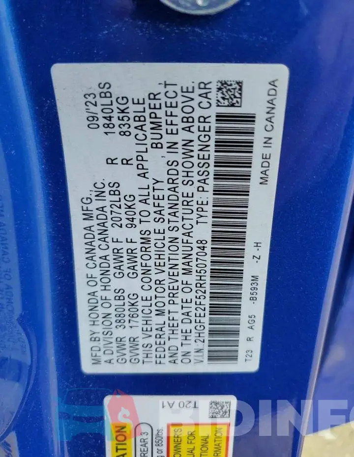 2HGFE2F52RH507048 Photo# 13