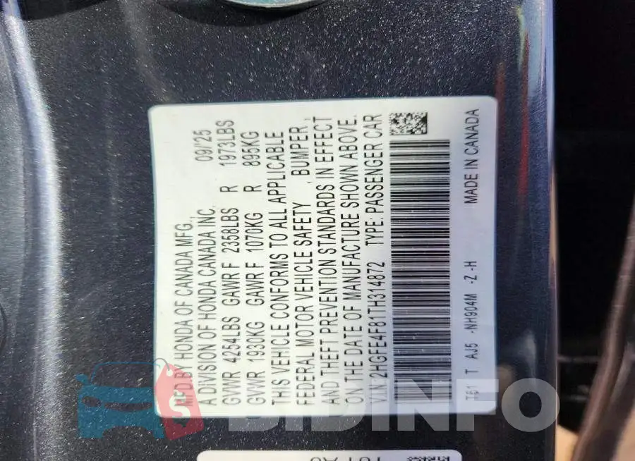 2HGFE4F81TH314872 Photo# 12