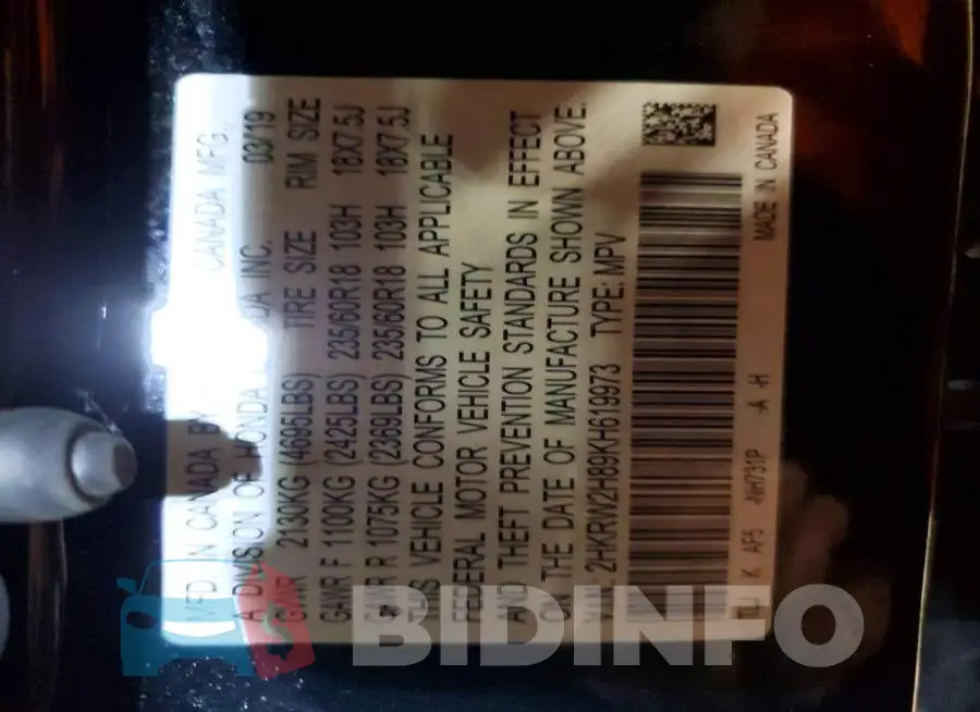 2HKRW2H89KH619973 Photo# 13