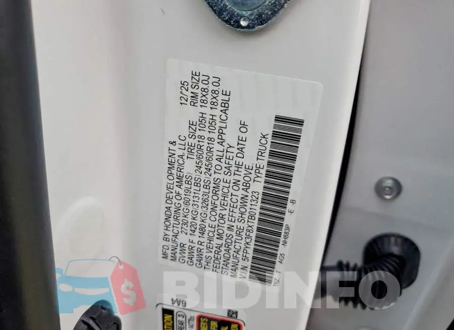 5FPYK3F8XTB011323 Photo# 12