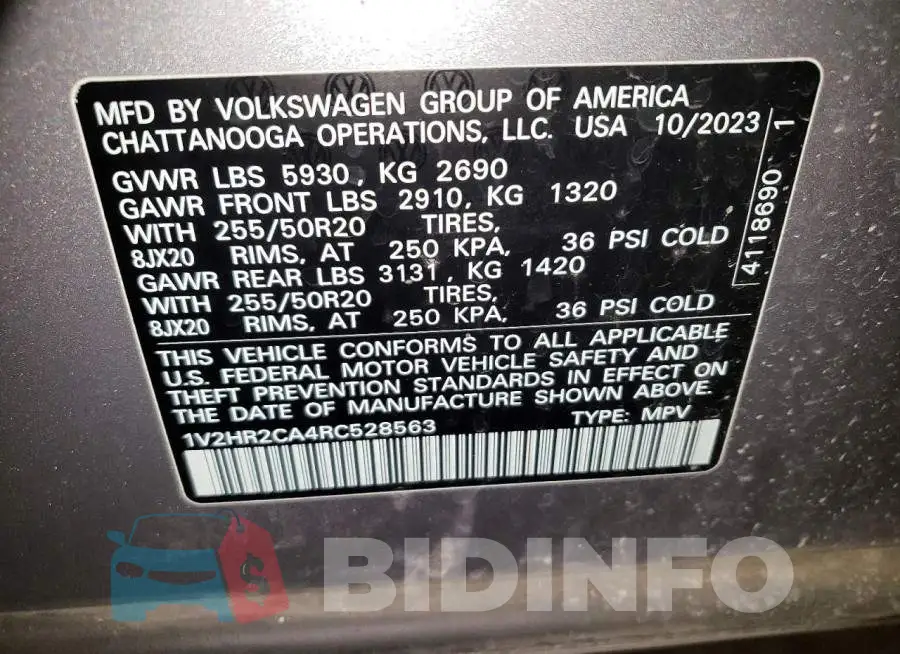 1V2HR2CA4RC528563 Photo# 13