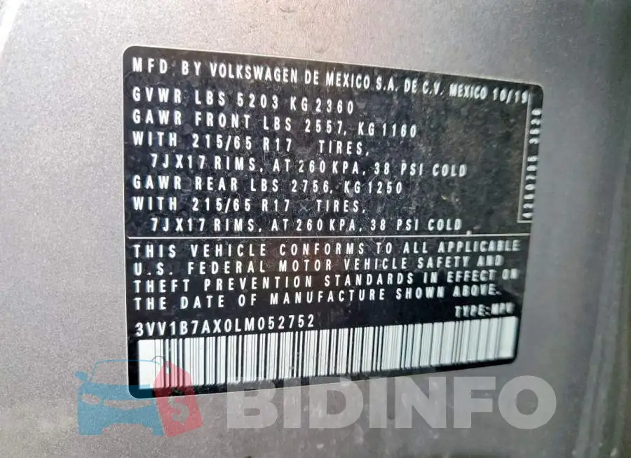 3VV1B7AX0LM052752 Photo# 13
