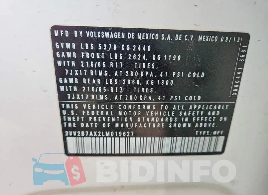 3VV2B7AX2LM019627 Photo# 14