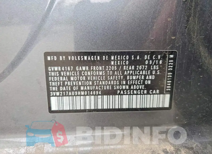 3VW217AU9HM014694 Photo# 12