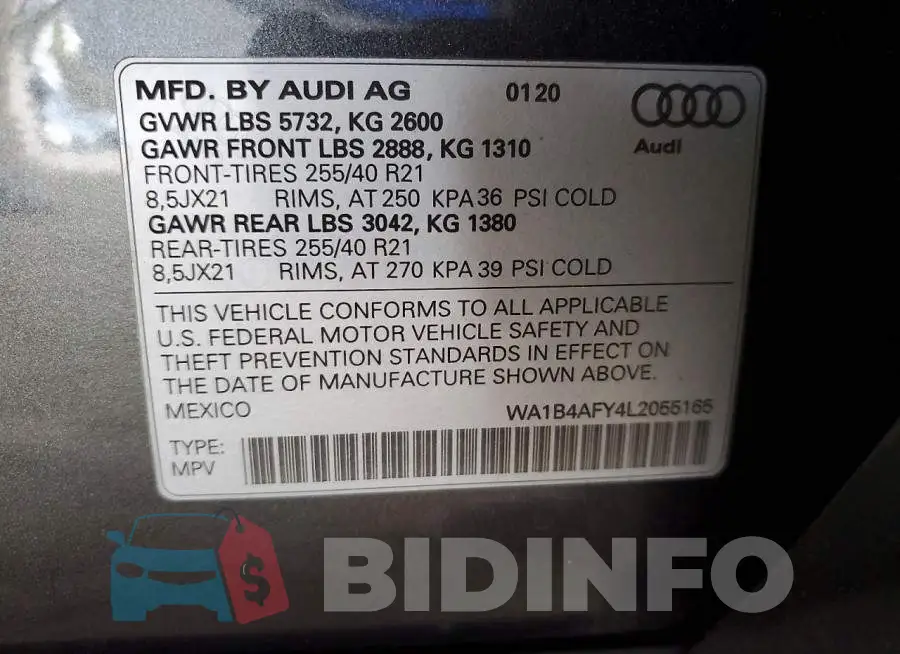 WA1B4AFY4L2055165 Photo# 13