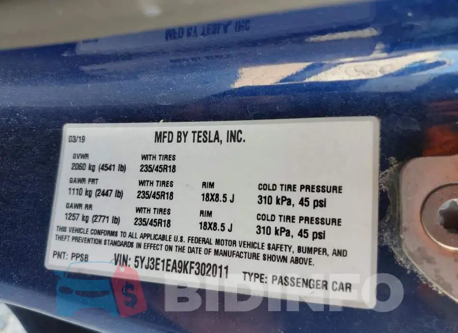 5YJ3E1EA9KF302011 Photo# 12