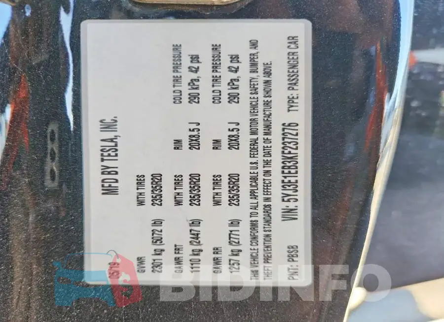 5YJ3E1EB3KF237276 Photo# 12