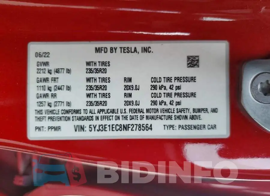 5YJ3E1EC8NF278564 Photo# 13