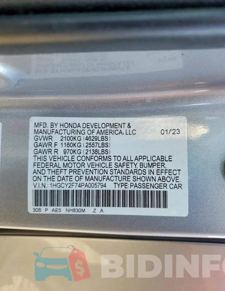 1HGCY2F74PA005794 Photo# 13