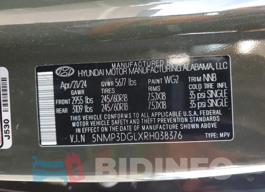 5NMP3DGLXRH038376 Photo# 14