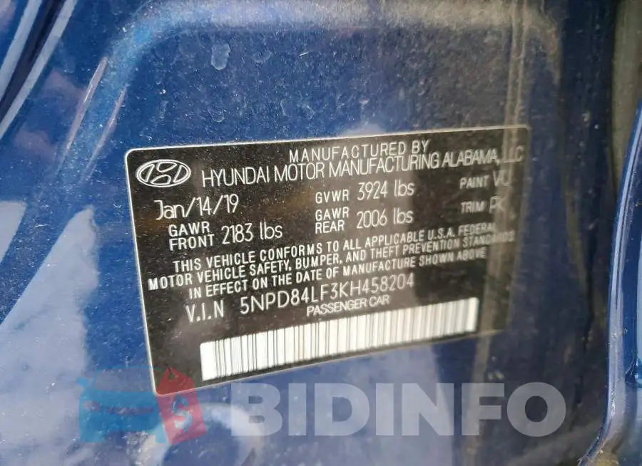 5NPD84LF3KH458204 Photo# 13