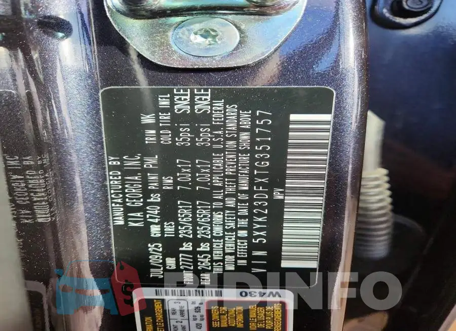 5XYK23DFXTG351757 Photo# 14