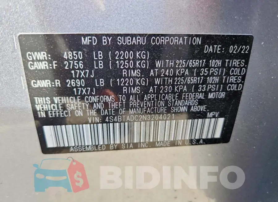 4S4BTADC2N3204021 Photo# 13
