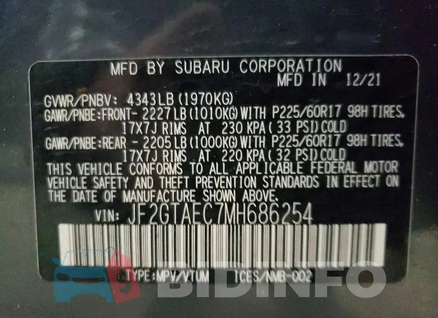 JF2GTAEC7MH686254 Photo# 13