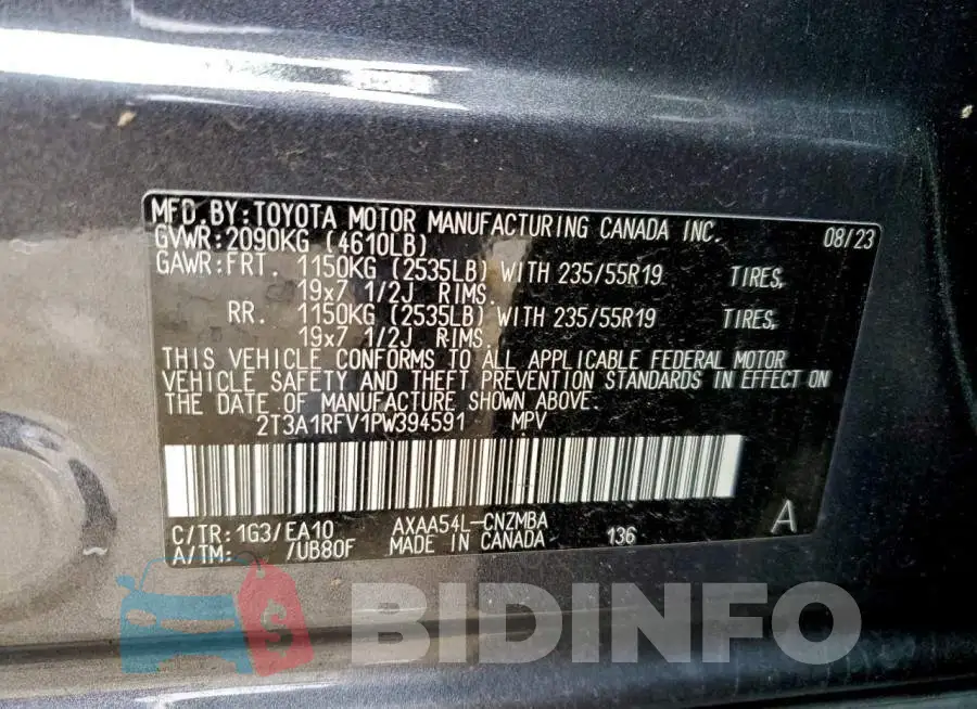 2T3A1RFV1PW394591 Photo# 13