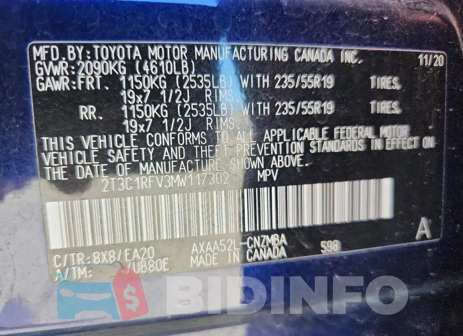 2T3C1RFV3MW117302 Photo# 13