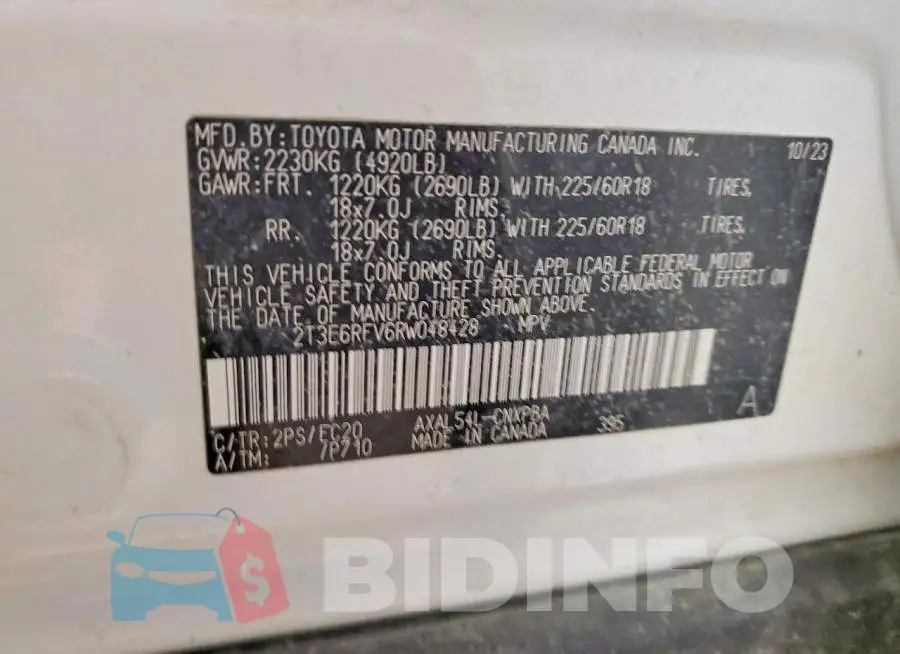 2T3E6RFV6RW048428 Photo# 13