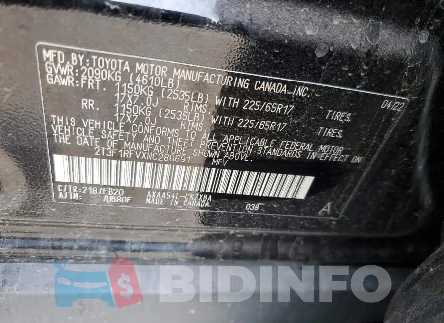 2T3F1RFVXNC280691 Photo# 13