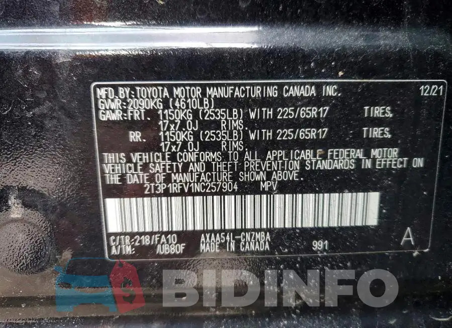 2T3P1RFV1NC257904 Photo# 13