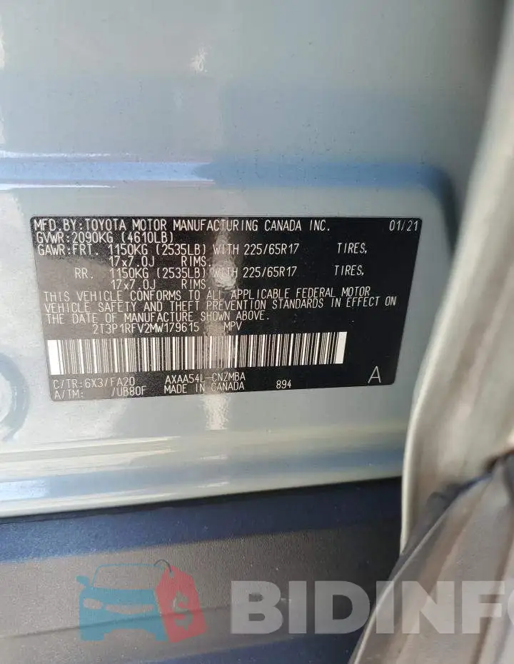 2T3P1RFV2MW179615 Photo# 14