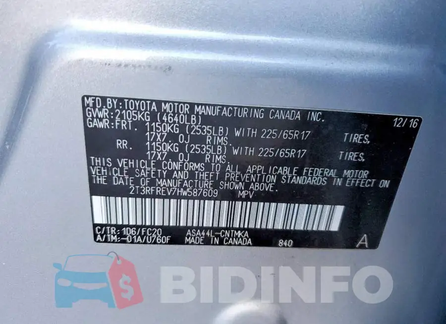 2T3RFREV7HW587609 Photo# 13