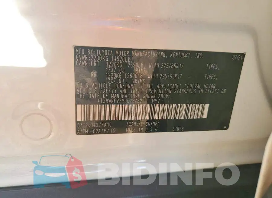 4T3RWRFV7MU025752 Photo# 13