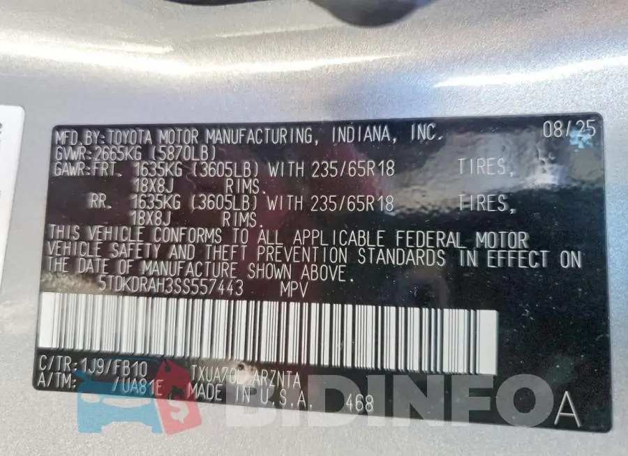 5TDKDRAH3SS557443 Photo# 13